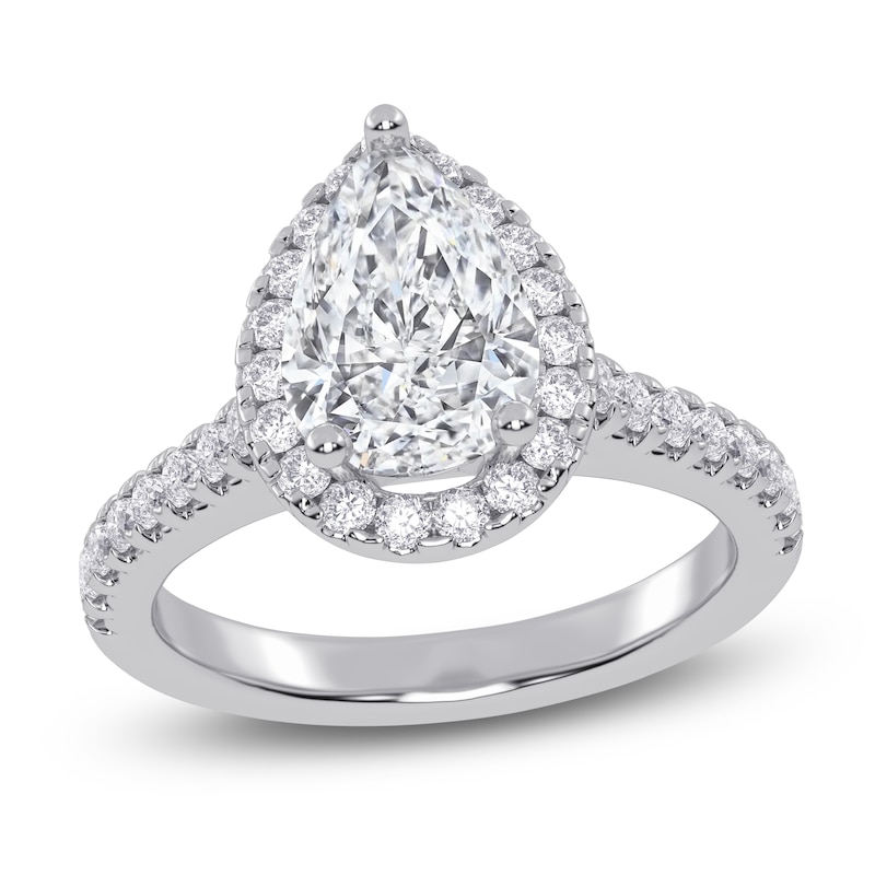 Main Image 1 of Certified Pear-Shaped Lab-Grown Diamond Halo Engagement Ring 2 ct tw 14K White Gold