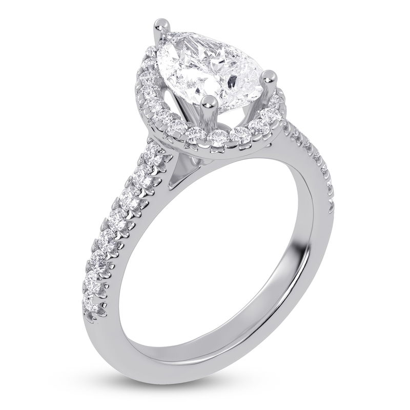 Main Image 2 of Certified Pear-Shaped Lab-Grown Diamond Halo Engagement Ring 2 ct tw 14K White Gold