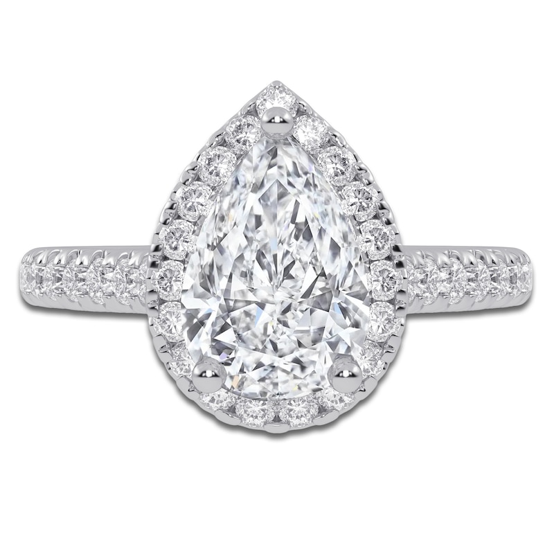 Main Image 3 of Certified Pear-Shaped Lab-Grown Diamond Halo Engagement Ring 2 ct tw 14K White Gold