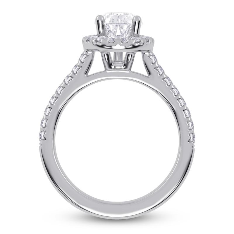 Main Image 4 of Certified Pear-Shaped Lab-Grown Diamond Halo Engagement Ring 2 ct tw 14K White Gold