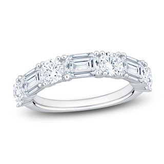 Round & Emerald-Cut Lab-Grown Diamond Alternating Anniversary Ring 3 ct tw 14K White Gold