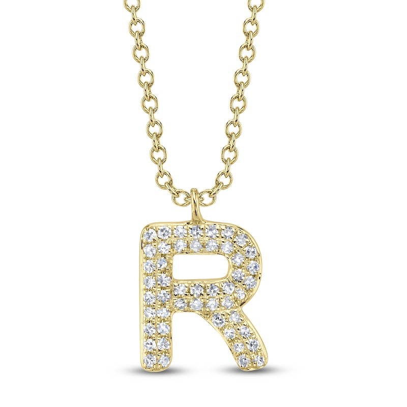 Main Image 1 of Shy Creation Bubble "R" Diamond Initial Necklace 1/10 ct tw 14K Yellow Gold 18" SC55028332-R