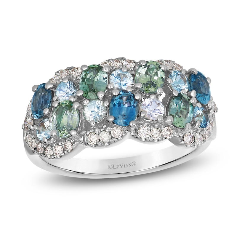 Main Image 1 of Le Vian Oval & Round-Cut Natural Montana Sapphire Ombré Ring 1/3 ct tw Diamonds 14K Vanilla Gold