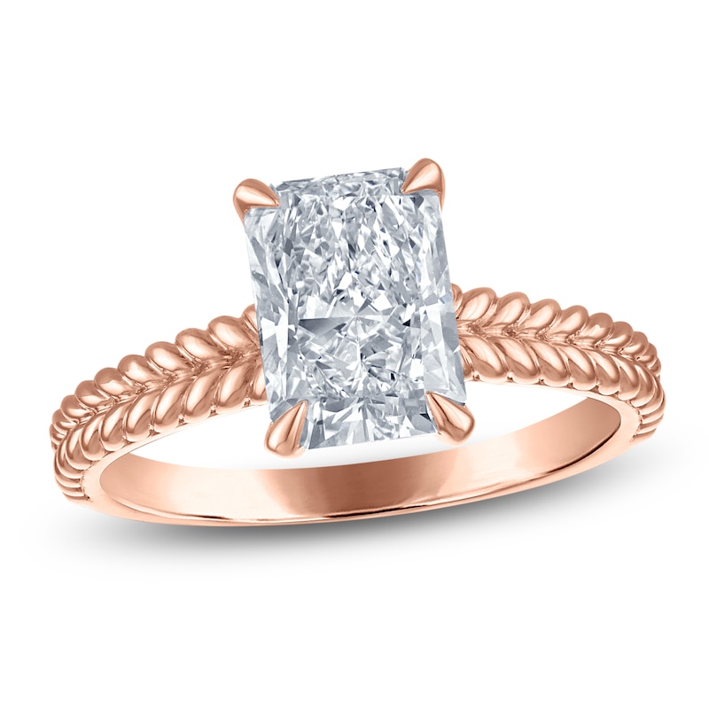Main Image 1 of Certified Radiant-Cut Lab-Grown Diamond Hidden Halo Engagement Ring 2 ct tw 14K Rose Gold