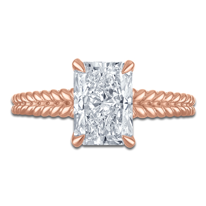 Main Image 3 of Certified Radiant-Cut Lab-Grown Diamond Hidden Halo Engagement Ring 2 ct tw 14K Rose Gold
