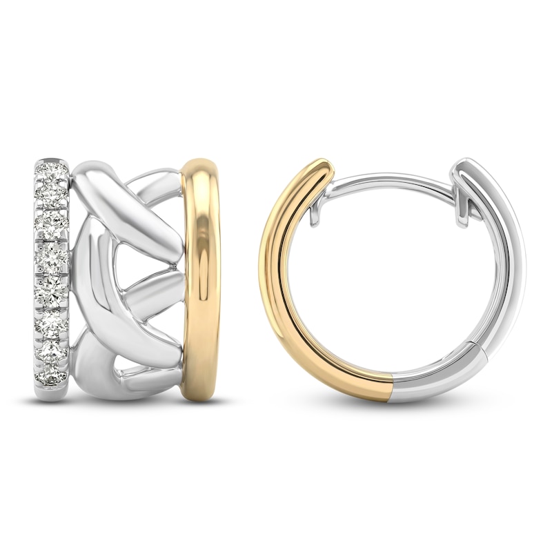 Main Image 1 of Unspoken Diamond Crossover Huggie Hoop Earrings 1/4 ct tw Sterling Silver & 14K Yellow Gold