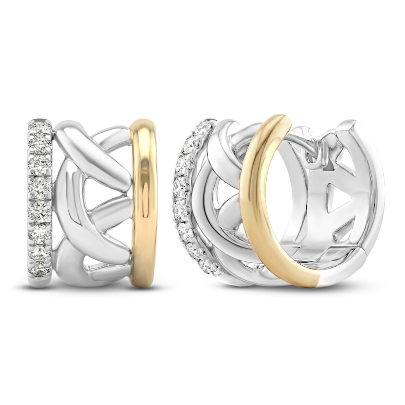 Main Image 2 of Unspoken Diamond Crossover Huggie Hoop Earrings 1/4 ct tw Sterling Silver & 14K Yellow Gold