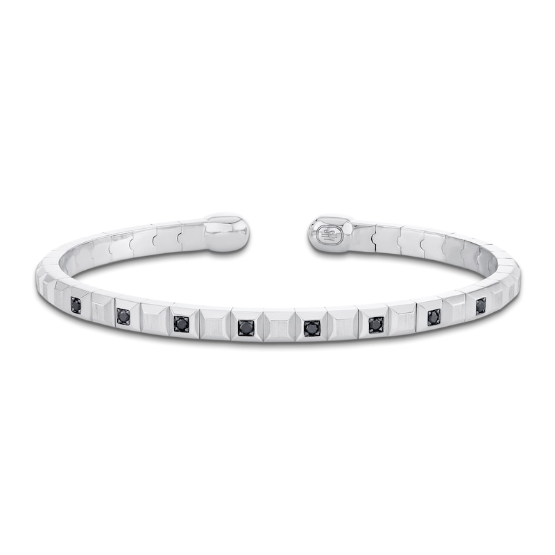 Main Image 1 of Shy Creation Men's Collection Black Diamond Beveled-Link Cuff Bracelet 1/5 ct tw 14K White Gold BM00021ZM