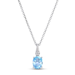Le Vian Oval-Cut Natural Sky Blue Topaz Necklace 1/20 ct tw Diamonds 14K Vanilla Gold 19"