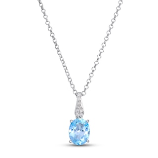 Le Vian Oval-Cut Natural Sky Blue Topaz Necklace 1/20 ct tw Diamonds 14K Vanilla Gold 19"