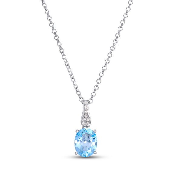 Le Vian Oval-Cut Natural Sky Blue Topaz Necklace 1/20 ct tw Diamonds 14K Vanilla Gold 19"