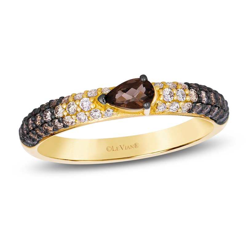 Main Image 1 of Le Vian Pear-Shaped Natural Chocolate Quartz Ring 3/8 ct tw Diamonds 14K Honey Gold