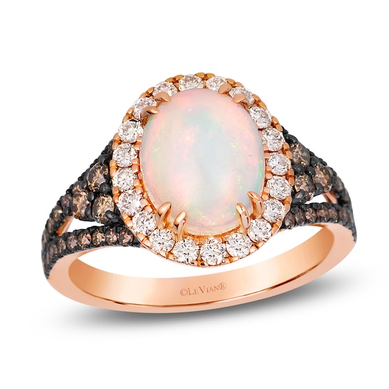 Le Vian Oval-Shaped Natural Opal Halo Cocktail Ring 5/8 ct tw Diamonds 14K Strawberry Gold