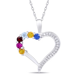 Mother's Family Birthstone & Diamond Heart Necklace (1-7 Stones)
