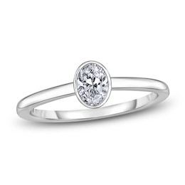 Diamond Solitaire Engagement Ring 3/4 ct tw Bezel-Set Oval 14K White Gold (I2/I)