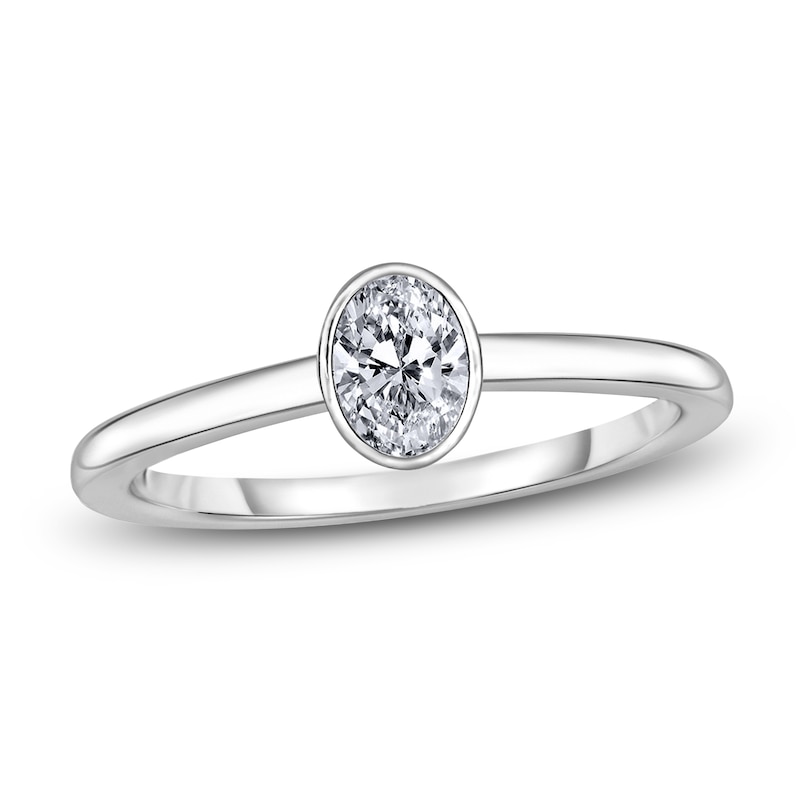 Main Image 1 of Diamond Solitaire Engagement Ring 3/4 ct tw Bezel-Set Oval 14K White Gold (I2/I)