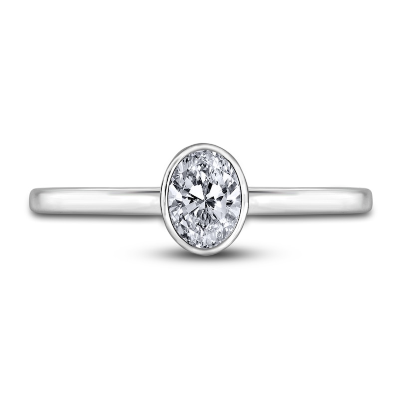 Main Image 3 of Diamond Solitaire Engagement Ring 3/4 ct tw Bezel-Set Oval 14K White Gold (I2/I)