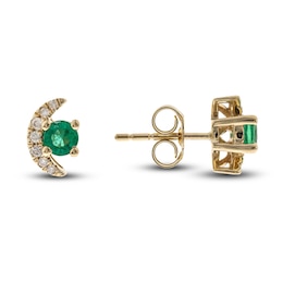 Natural Emerald Earrings 1/15 ct tw Diamonds 14K Yellow Gold