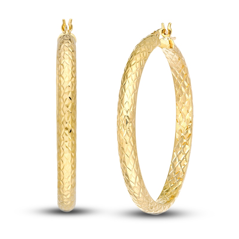 Diamond-Cut In/Out Hoop Earrings 14K Yellow Gold 40mm