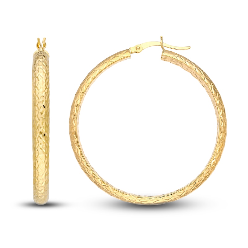 Diamond-Cut In/Out Hoop Earrings 14K Yellow Gold 40mm