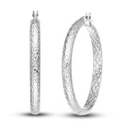 Diamond-Cut In/Out Hoop Earrings 14K White Gold 40mm