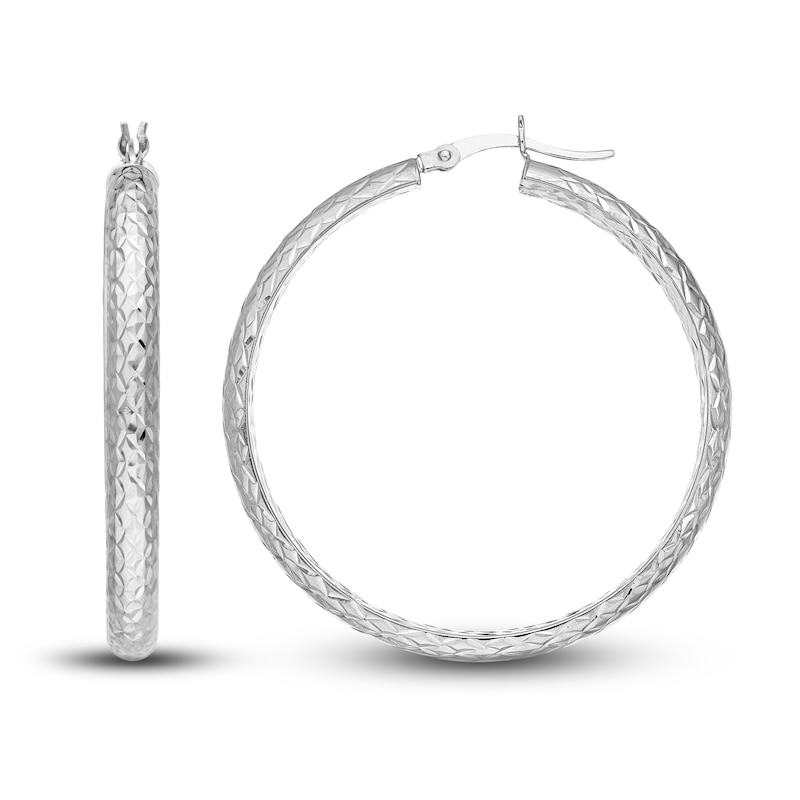 Main Image 2 of Diamond-Cut In/Out Hoop Earrings 14K White Gold 40mm