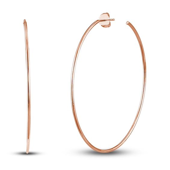 Round Wire Hoop Earrings 14K Rose Gold 50mm