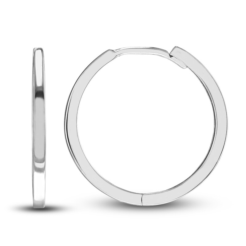 Polished Square Huggie Earrings 14K White Gold 18mm