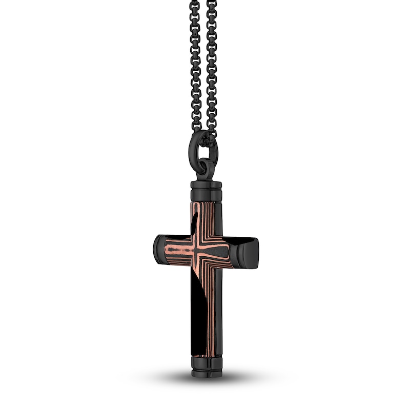 Main Image 3 of Men's Carbon Fiber Cross Necklace Black Ion-Plated Stainless Steel 24"