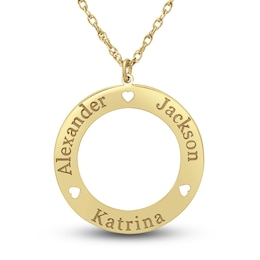 Engravable Loop Pendant Necklace 14K Yellow Gold 24mm 18" Adj.
