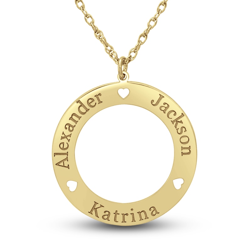 Main Image 1 of Engravable Loop Pendant Necklace 14K Yellow Gold 24mm 18" Adj.