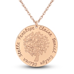 Engravable Family Tree Pendant Necklace 14K Rose Gold 25mm 18&quot; Adj.