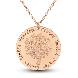 Engravable Family Tree Pendant Necklace 14K Rose Gold 25mm 18" Adj.