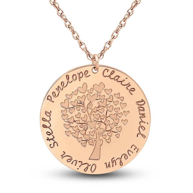 Main Image 1 of Engravable Family Tree Pendant Necklace 14K Rose Gold 25mm 18" Adj.