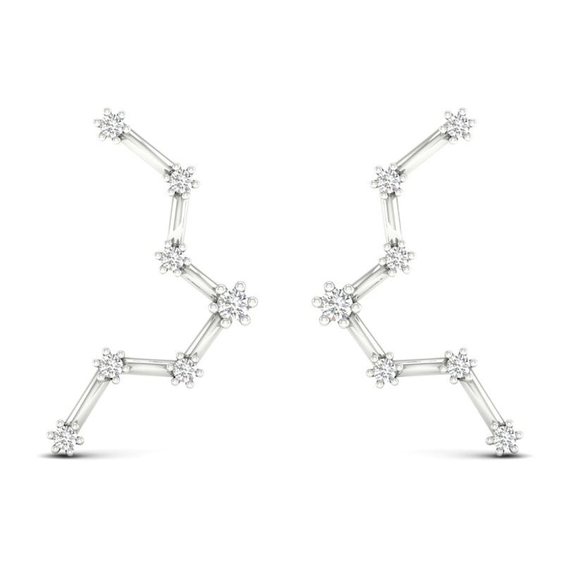 Diamond Pisces Constellation Earrings 1/8 ct tw Round 14K White Gold