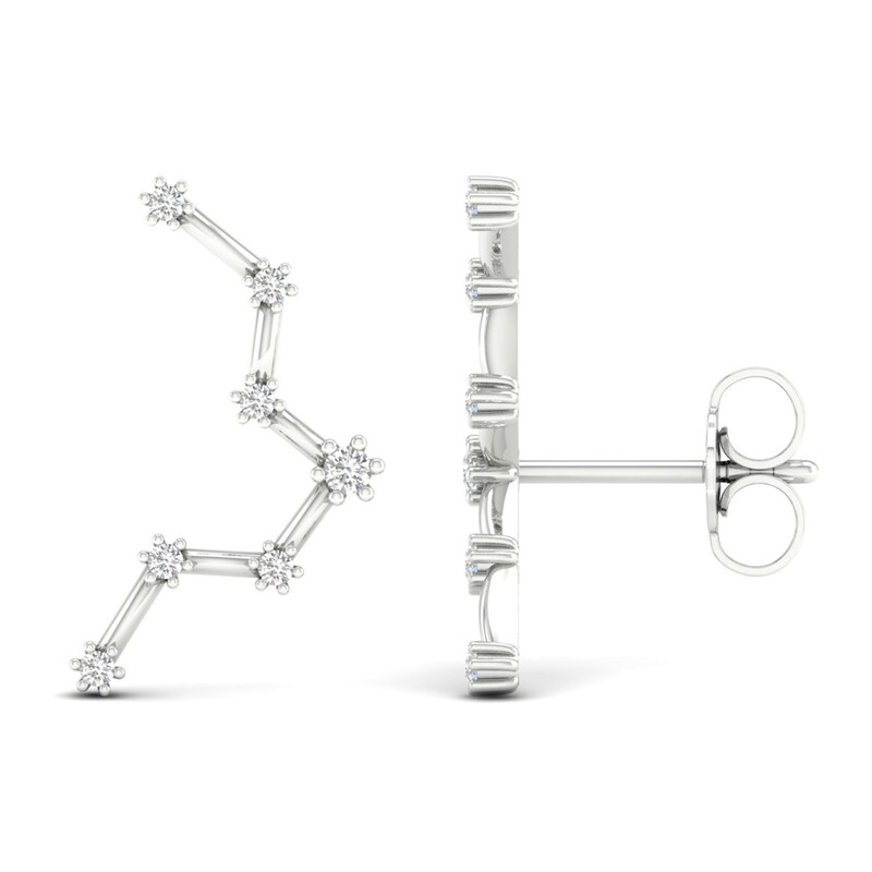 Diamond Pisces Constellation Earrings 1/8 ct tw Round 14K White Gold