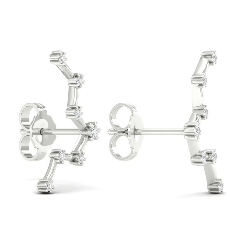 Diamond Pisces Constellation Earrings 1/8 ct tw Round 14K White Gold