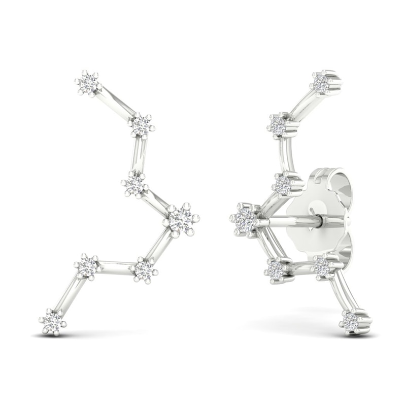 Diamond Pisces Constellation Earrings 1/8 ct tw Round 14K White Gold