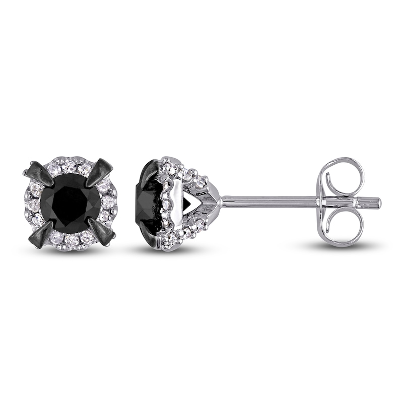 Black & White Diamond Halo Stud Earrings 1 ct tw Round 10K White Gold