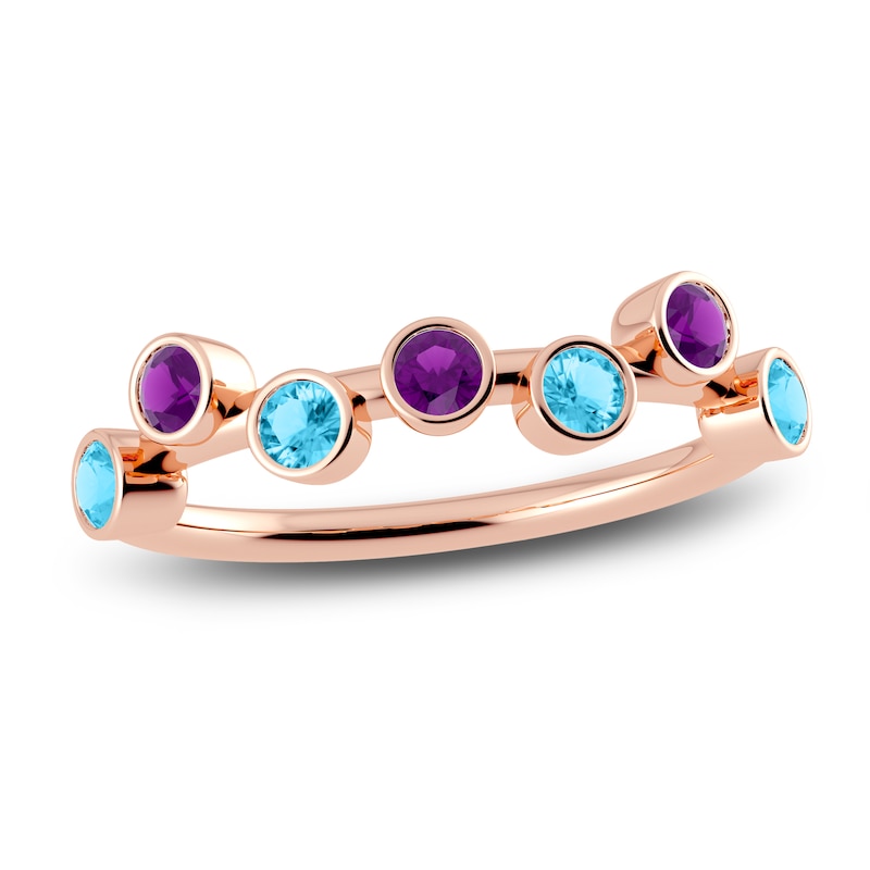 Main Image 1 of Juliette Maison Natural Amethyst & Natural Blue Zircon Ring 10K Rose Gold