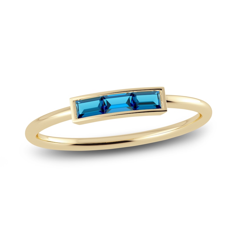 Main Image 1 of Juliette Maison Natural Blue Zircon Baguette Bar Ring 10K Yellow Gold