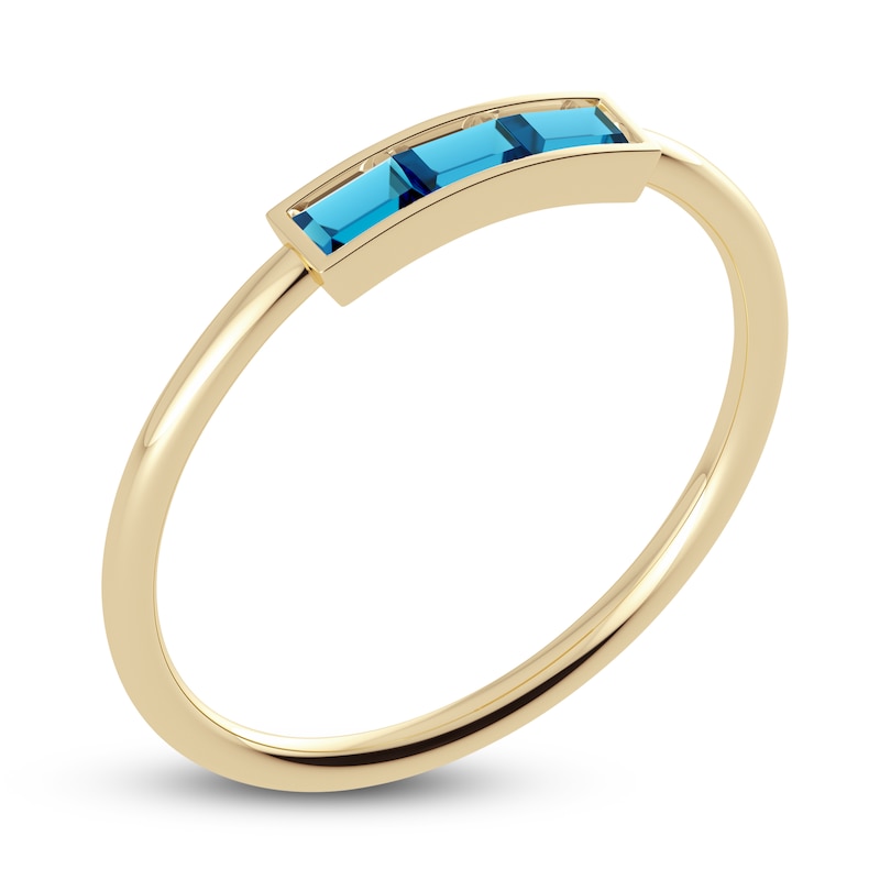 Main Image 2 of Juliette Maison Natural Blue Zircon Baguette Bar Ring 10K Yellow Gold
