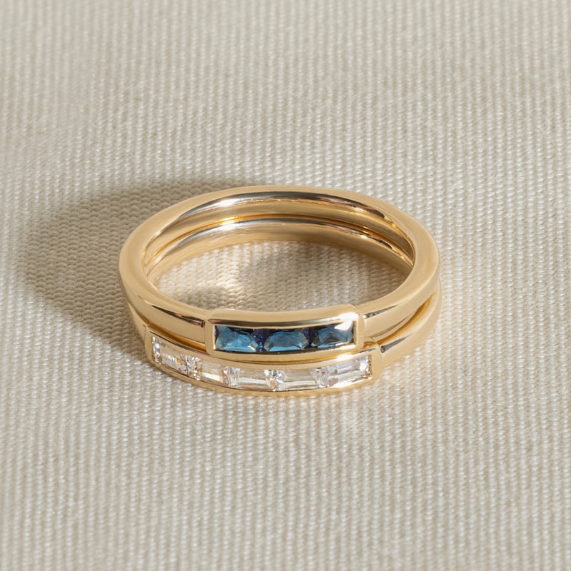 Main Image 4 of Juliette Maison Natural Blue Zircon Baguette Bar Ring 10K Yellow Gold