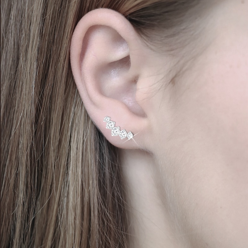 Diamond Climber Earrings 1 ct tw Round 14K White Gold