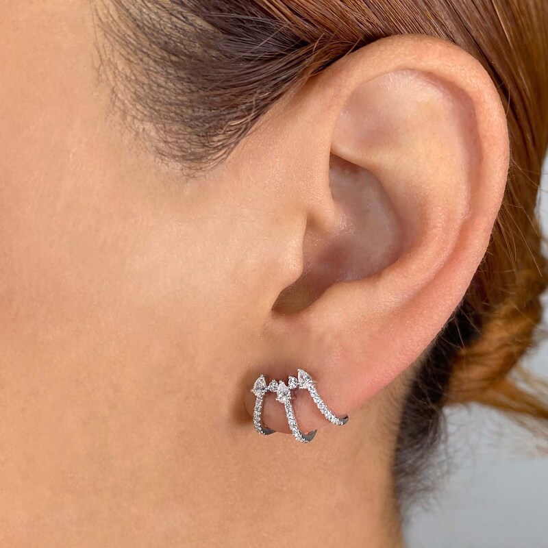 Main Image 3 of Shy Creation Diamond Cuff Earrings 1/2 ct tw Round/Pear 14K White Gold SC55020499