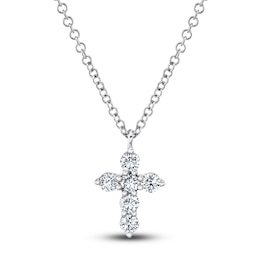 Shy Creation Diamond Cross Necklace 1/5 ct tw Round 14K White Gold 18" SC55021393