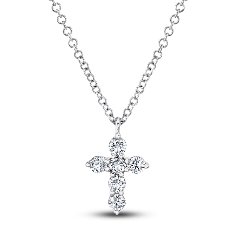 Shy Creation Diamond Cross Necklace 1/5 ct tw Round 14K White Gold 18" SC55021393