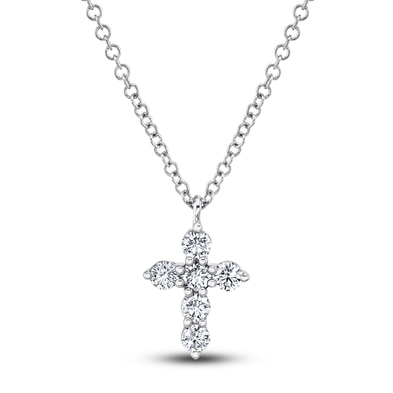 Main Image 1 of Shy Creation Diamond Cross Necklace 1/5 ct tw Round 14K White Gold 18" SC55021393