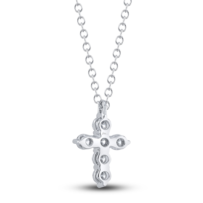 Main Image 3 of Shy Creation Diamond Cross Necklace 1/5 ct tw Round 14K White Gold 18" SC55021393