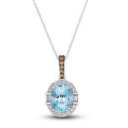 Le Vian Natural Blue Topaz Pendant Necklace 1/3 ct tw Diamonds 14K Vanilla Gold 19"